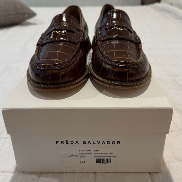 Freda Salvador Croc-Embossed Leather Loafers - Picture 2 of 3